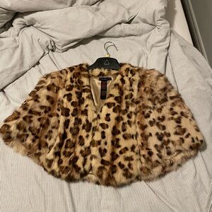 DStudio Real Rabbit Fur Cropped Coat in Cheetah Print SIZE M